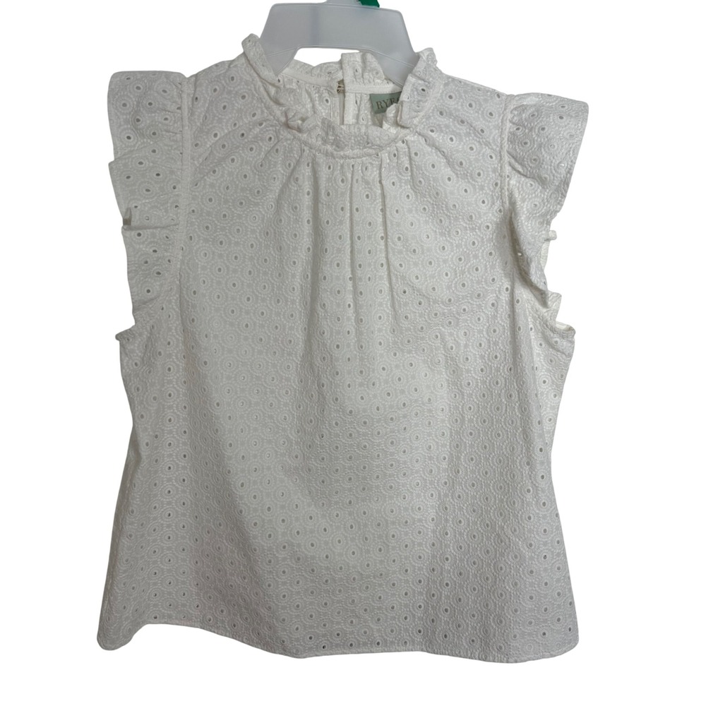 Ryegrass Eyelet Lace Ruffle Blouse M White Cottagecore Romantic Mock Neck Top
